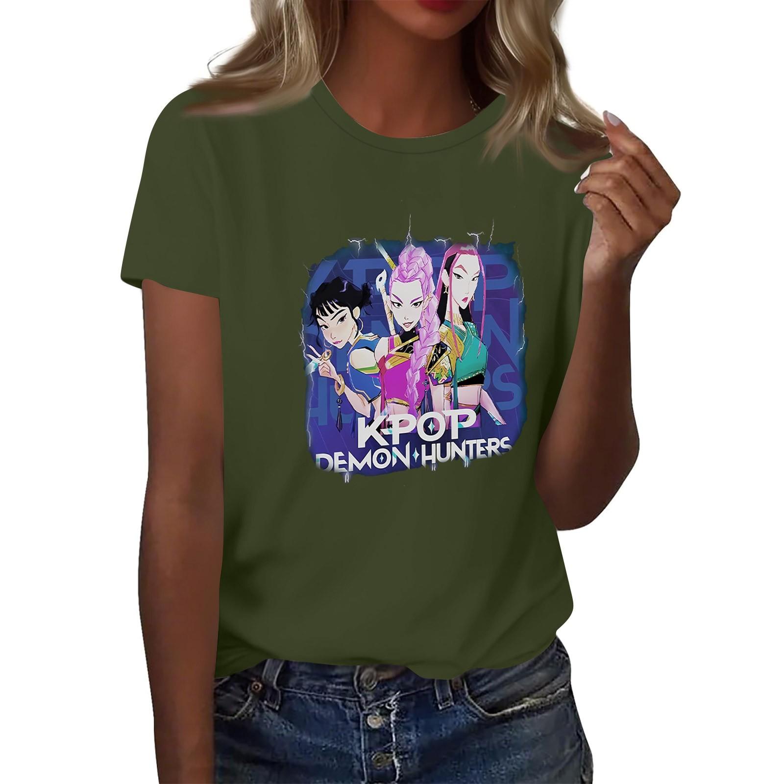 

Женский топ с круглым вырезом и короткими рукавами с 2D-принтом L армия зеленый