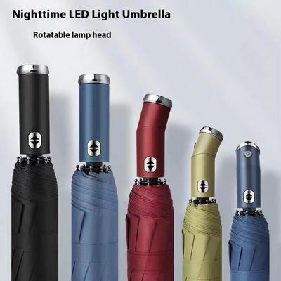 Doppelsträngiger, winddichter, drehbarer LED-Regenschirm mit automatischer Klappfunktion für Damen, Wetter- und Regenschutz, Sonnenschutz, doppelt verwendbar