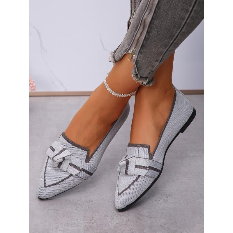 Velká velikost pletené prodyšné boty s plochou podrážkou dámské kombinézy, mašle, mělké nazouvací líné pracovní boty boty