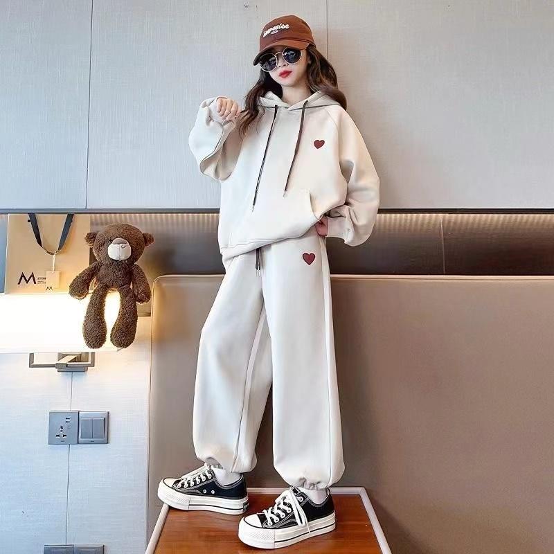 Meisjes Winter Herfst Mode Ins Ootd Koreaanse Stijl 2 Delen Dikke Warme Hoodie+Broek Sportpakken 6-14 Jaar Kinderen Vrijetijdskleding Sets