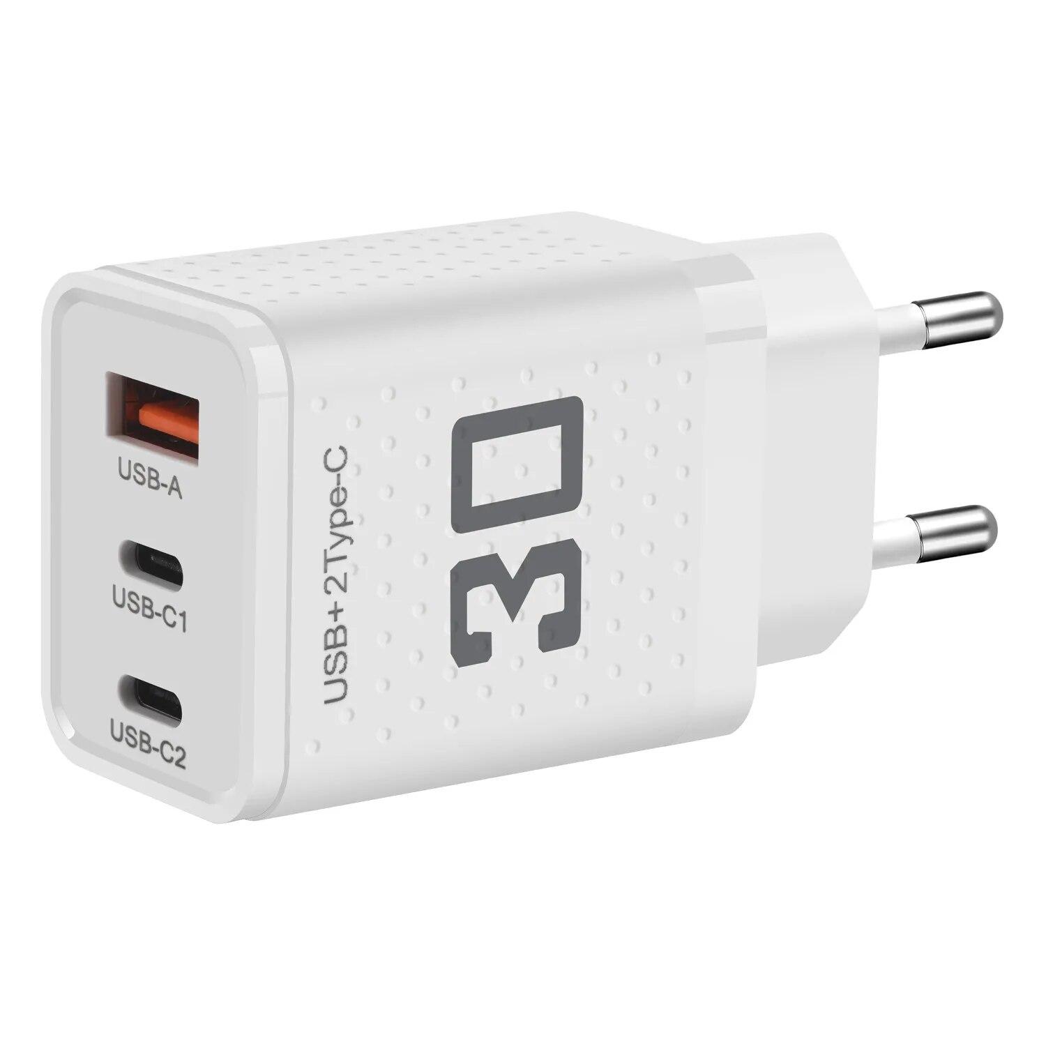 

3 порта USB 2 Type C Зарядное устройство Быстрая зарядка Сетевое зарядное устройство Quick Charge Для iPhone Samsung Xiaomi Адаптер для мобильного телефона EU Plug White