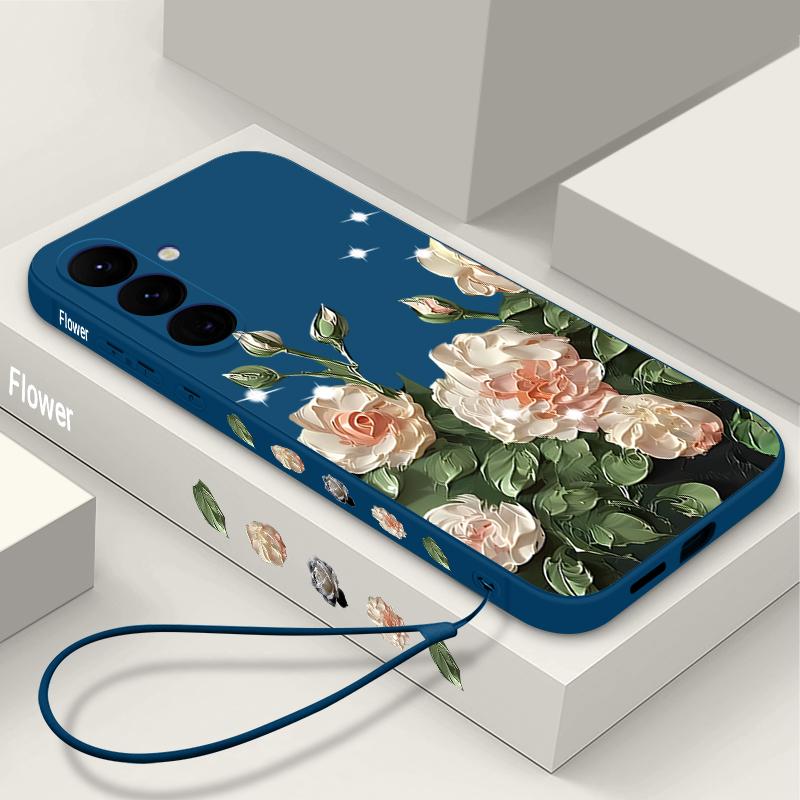 Rose Flower Paintings TPU Case For Samsung Galaxy S24 S25 FE S26 S25 S23 S22 Ultra A17 A56 A16 A55 A25 A15 A36 A54 5G Lanyard Soft Cover