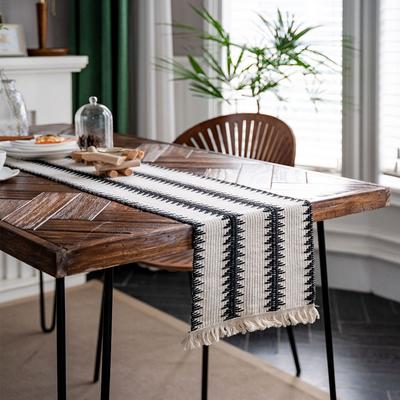 Bohemian Rustic Wedding Decor Cotton Linen Table Runner with Tassels