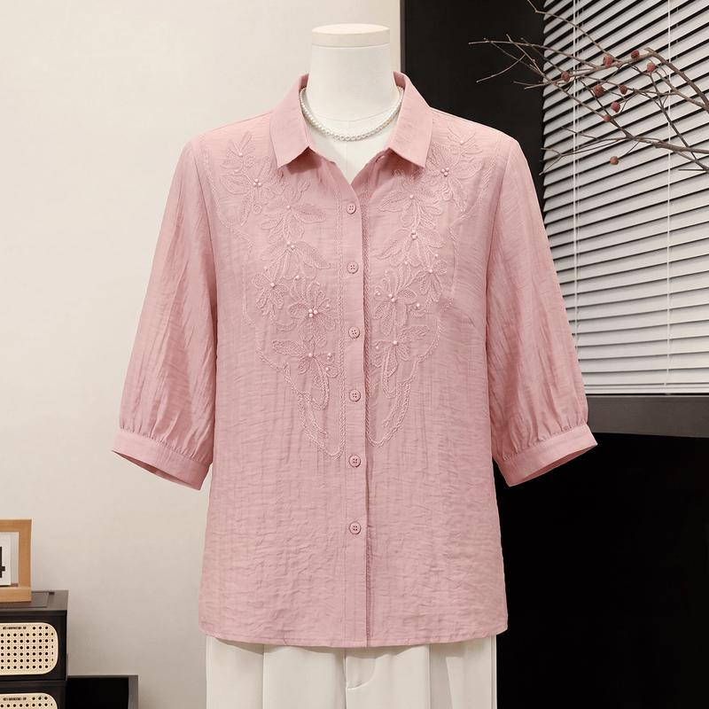 Yuzhaolin Women's Summer Embroidered Blouse