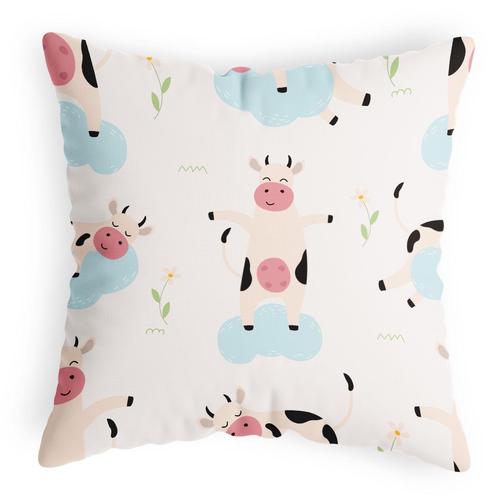 Chinese Style Sofa Cushion Cover Cartoon Animal Cute Plush Cushion Cover Chinese Style Cow Pattern Pillow Cover