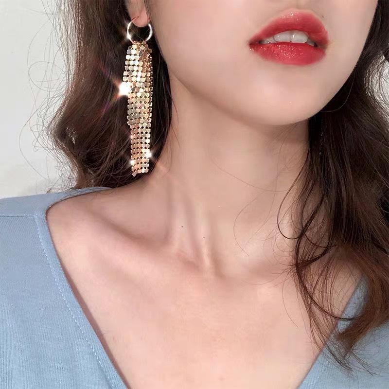 Exquisite S925 Silver Needle Sequin Tassel Dangle Earrings - Elegant European & American Fashion Long Hoops