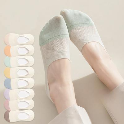 Sommerliche Dünne Einfarbige Atmungsaktive Netz-Kurzsocken für Bootssocken Damen, Silikon Rutschfeste Flache Unsichtbare Socken, Knochenlose Baumwollsocken