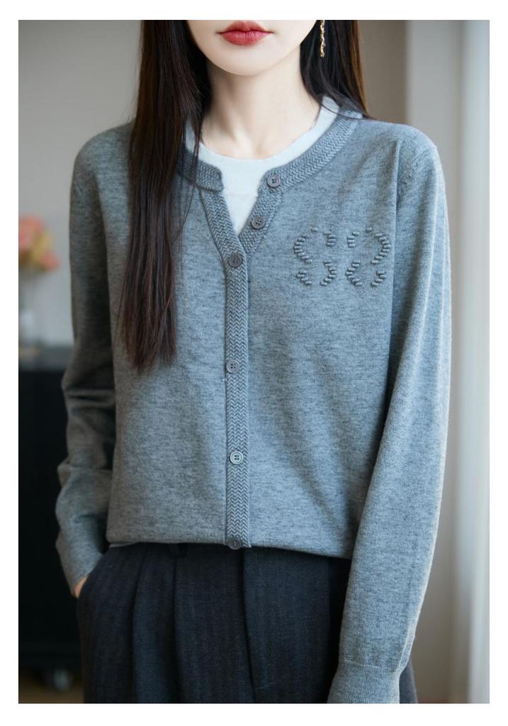 Cárdigan de punto de lana para mujer, cuello redondo, botones, estilo coreano, Otoño 2026