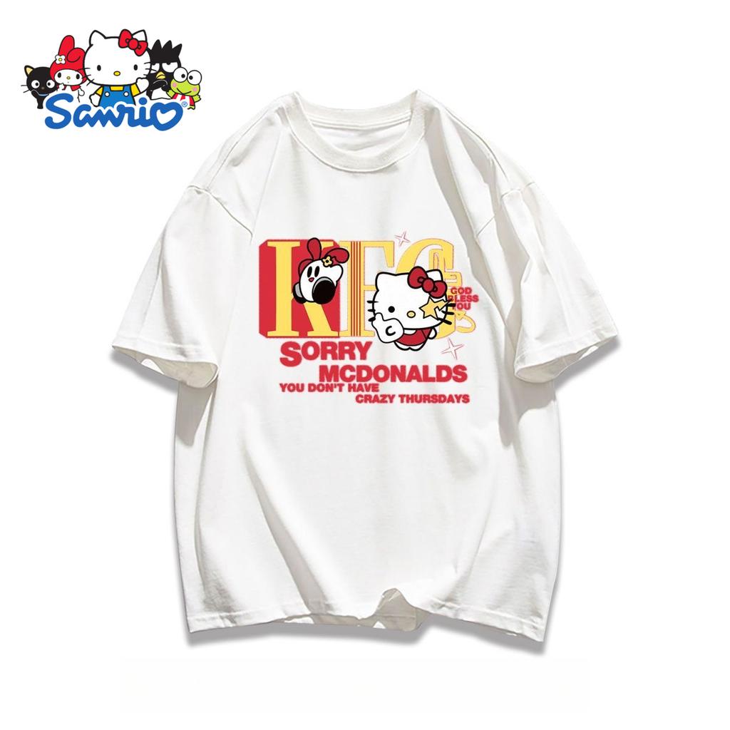 Miniso Hello Kitty Cartoon T-shirt Summer New Cotton Sanrio Women Men New Y2K Loose Street Casual Short Sleeve Hot-selling Top