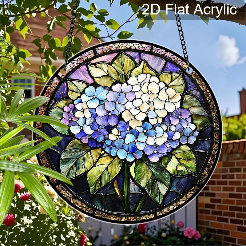 Acrylic Hydrangea Flower Suncatcher Stained Glass Effect Window Hanging Ornament Floral Gift for Home