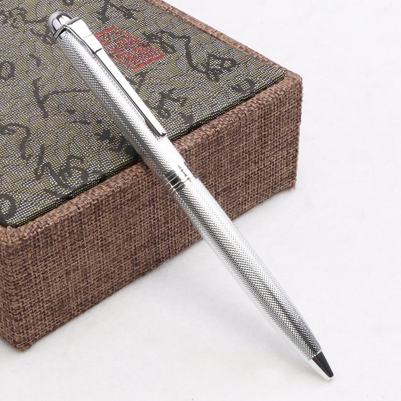 All-Black Engraved Office Metal Ballpoint Pen High-Quality Advertising Gift Pen Rotating Striped Kors Ballpoint Pen Bullet type 0.7 серебряный