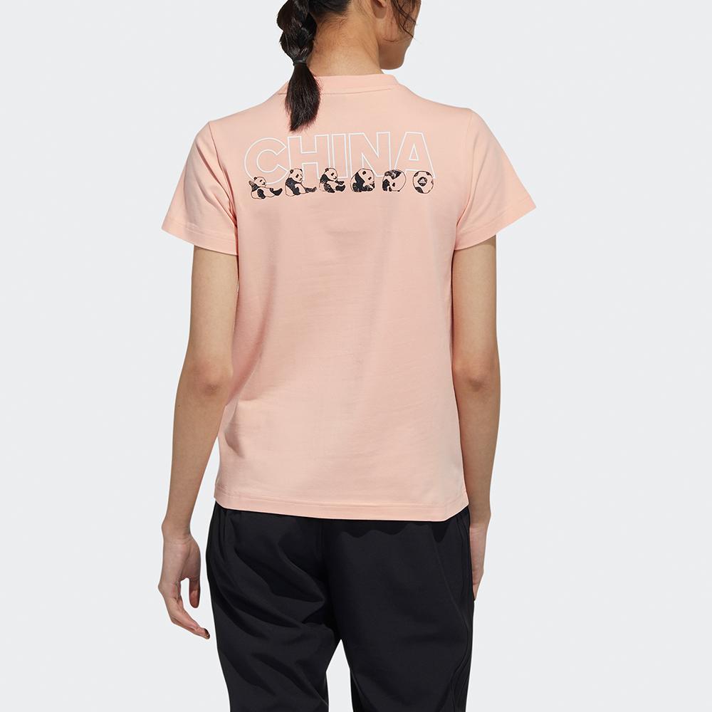 Adidas China Tee W 2 Panda Print Round Neck Sports Short Sleeve T-Shirt Women Tops Bright-Pink GP1851