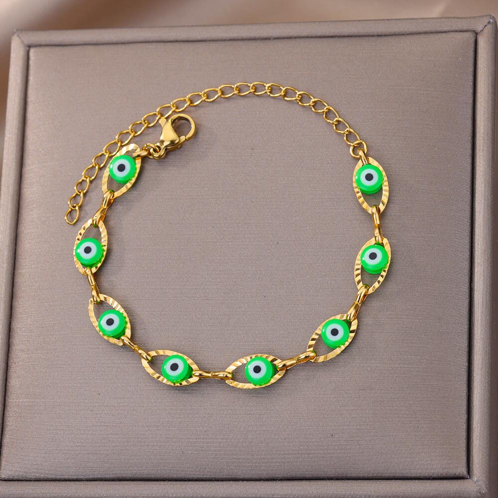 Gotické duhové náramky s Evil Eye pro ženy z nerezové oceli ve zlaté barvě Turecký démonický řetízkový náramek Letní plážové šperky