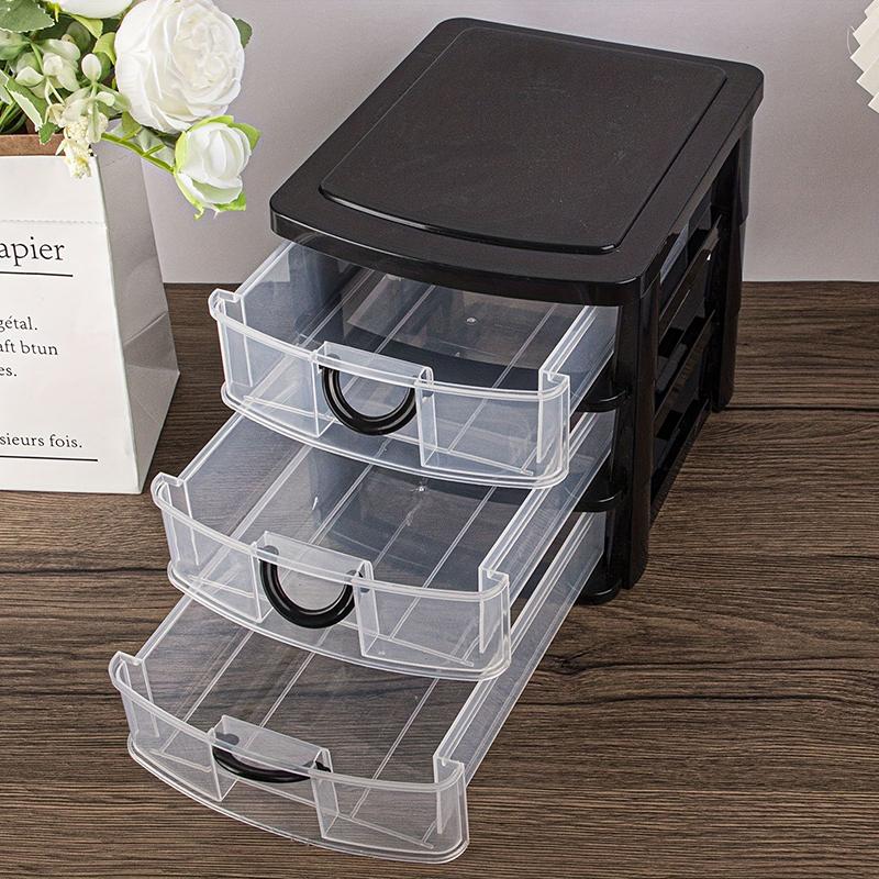 3-Drawer Cosmetic Organizer Box With Transparent Drawers - Durable Plastic Cosmetic Storage Box For Cosmetics Bathroom