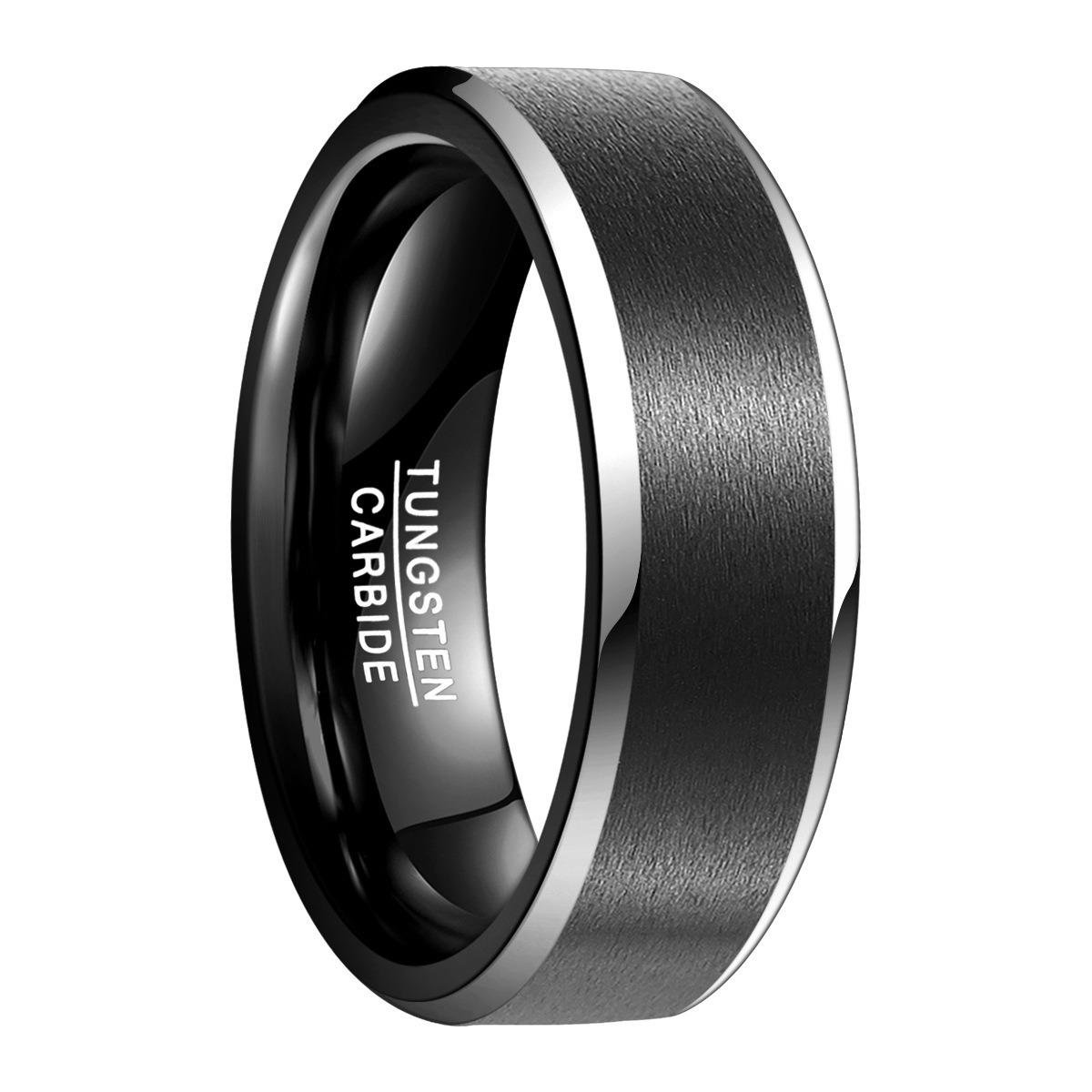 

Men s Black Tungsten Carbide Ring, 8MM Wide, Silver Edge, Available in US Size 6-14 Size 9 чорний