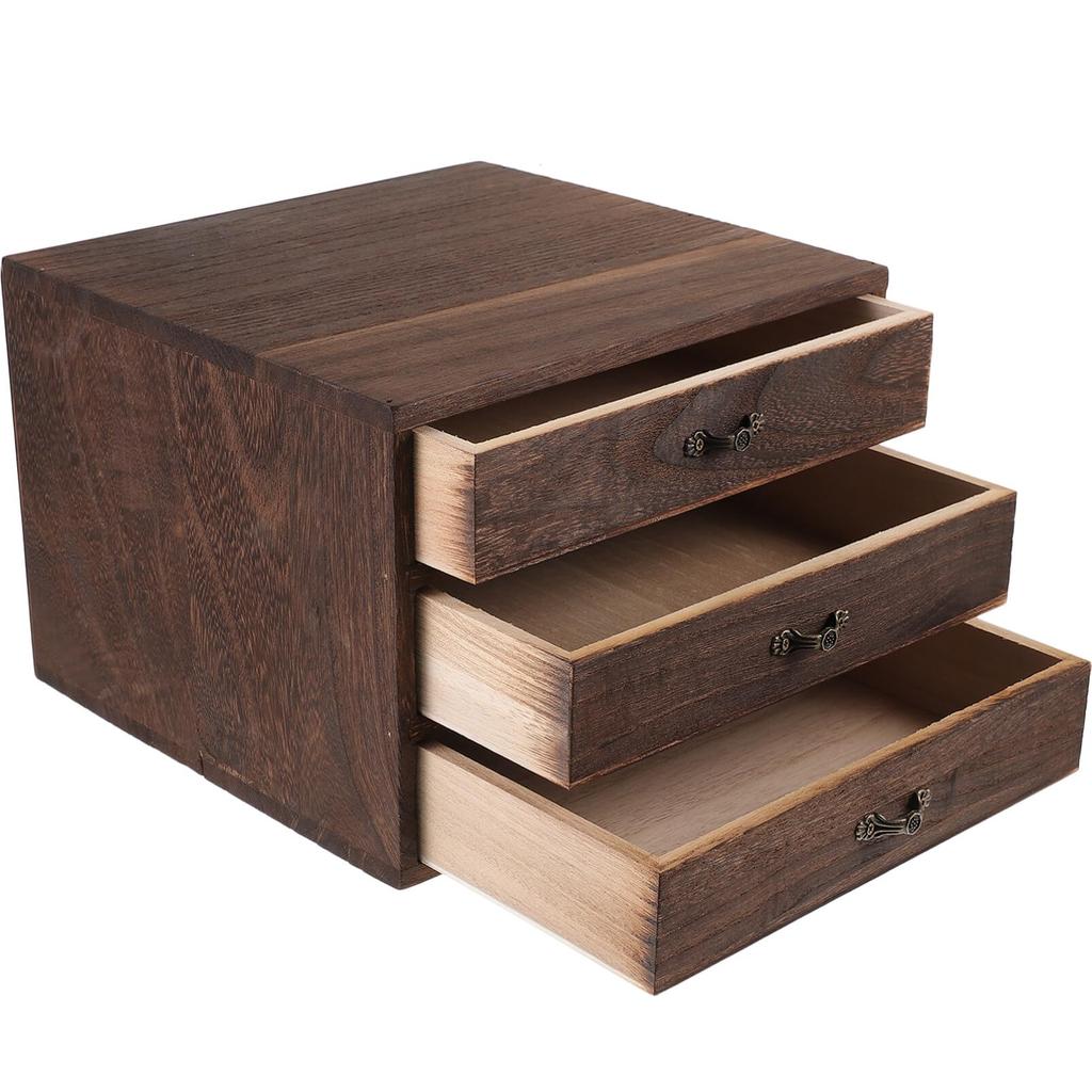Amosfun Wooden Desktop Drawer Storage Box, 9.4" X 2.4" X 2.4", Small Item Storage, Desktop Organizer, Vintage Design for Jewelry and Crafts
