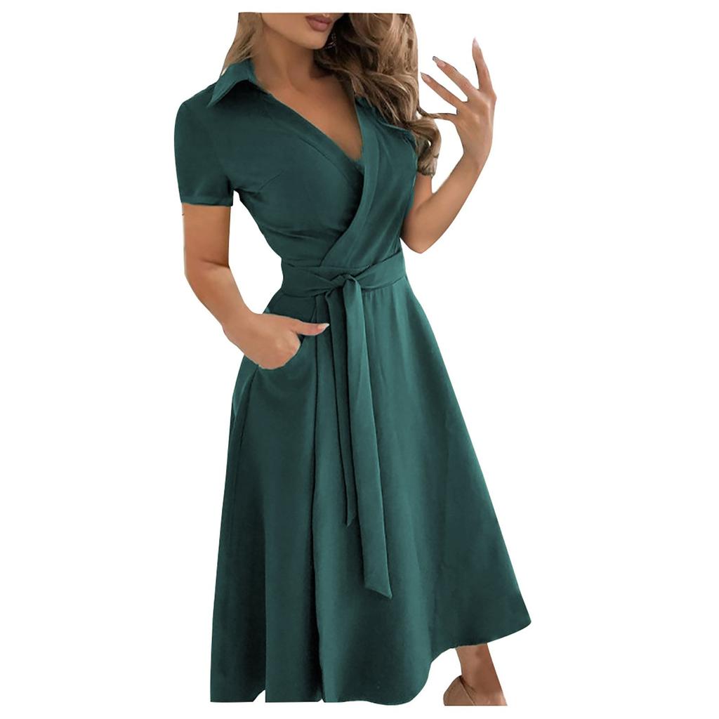 Mote kvinners fritidsjakke Ensfarget kortermede kjoler lange