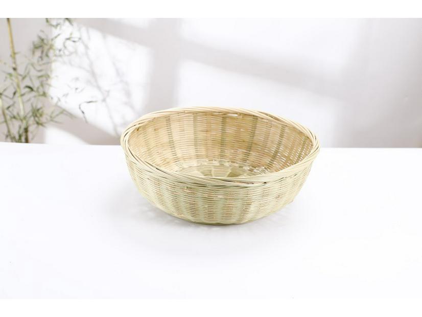 Large Bamboo Rattan High-Foot Steamed Bun & Snack Basket - Finely Woven, Multi-Purpose Household Kitchen Fruit & Vegetable Wash Basket, Round Design