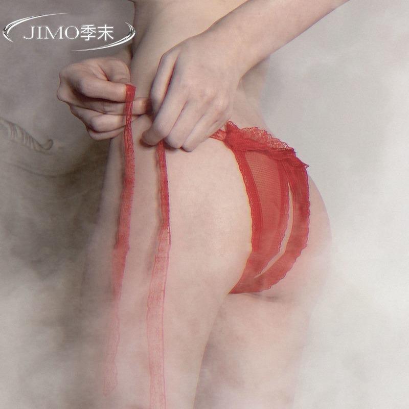 Sex underwear women's sexy transparent lace side strap bow lace crotch free thong panties