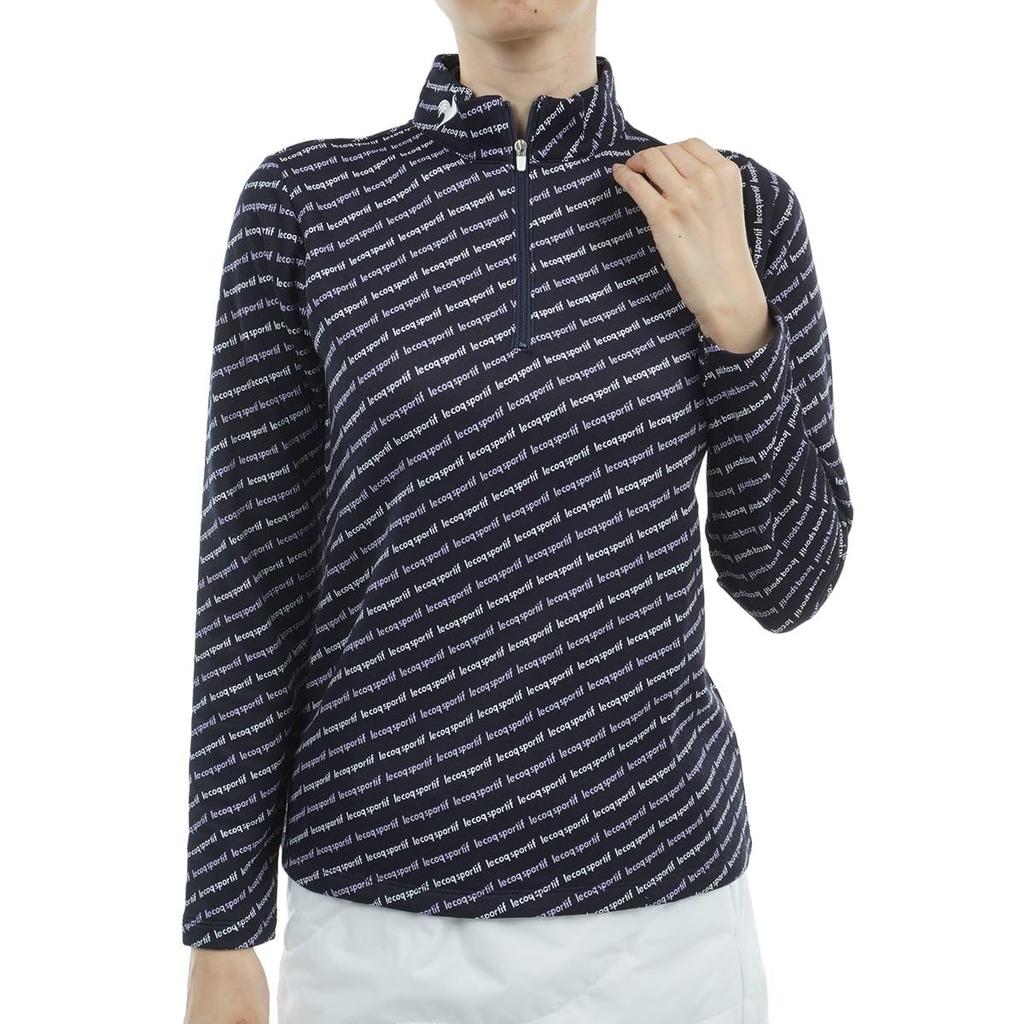 Coq Sportif Half Zip Long Sleeve Shirt Allover Pattern Moisture Absorption Heat UPF50 Golf QGWWJB08 NV00 [Le Golf] [Stretch Forcer] Women's (Navy)