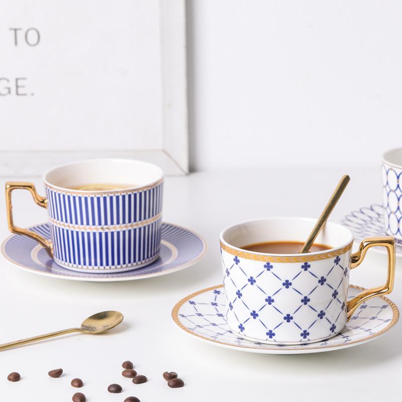 Luxury Exquisite Geometric Pattern Ceramic Coffee Cup Afternoon Tea Coffee Cup Flower Tea Cup