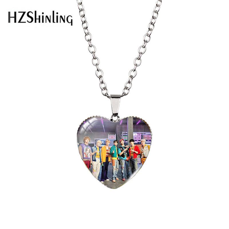 Stunning Heart-shaped Bts Necklace With Colorful Gemstones For Fashion Enthusiasts