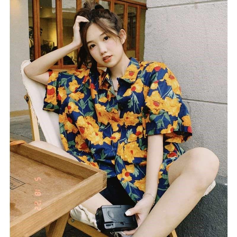 Hong Kong Style Design Spring Hawaiian Short Sleeve Floral S