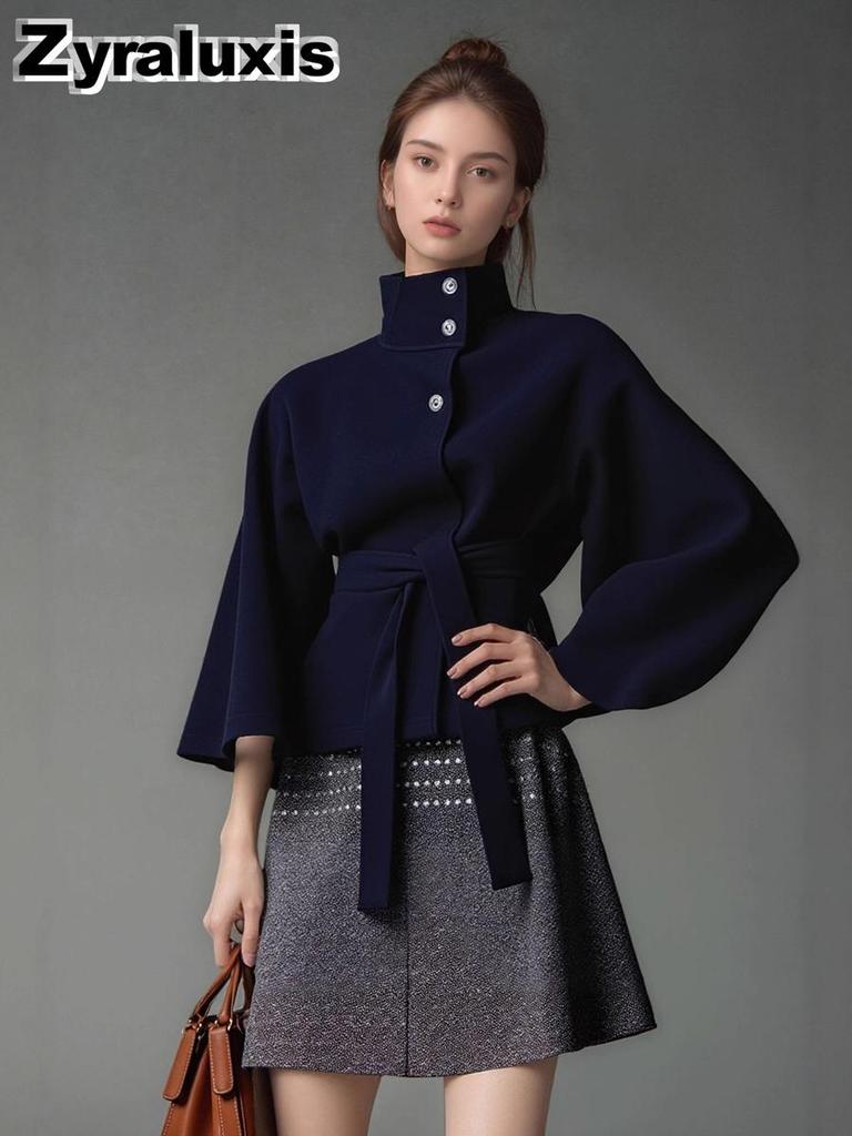 Women's Wool Blend Cape with Button Closure Fall Winter Coat