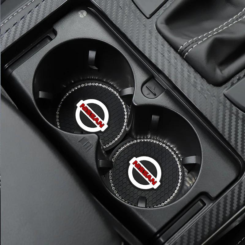 1/2 Pezzi Sottobicchiere per Auto con Strass Portabicchieri Pad Antiscivolo Per Nissan J10 X-Trail Qashqai Juke Leaf Micra NOTE Patrol Gadget
