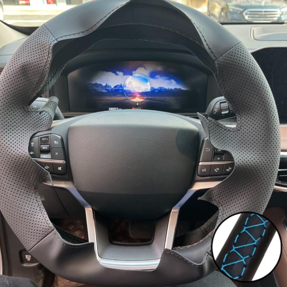 Auto Interior Accessories Hand-stitched Black Anti-slip Microfiber Leather Steering Wheel Cover For Ford Explorer -