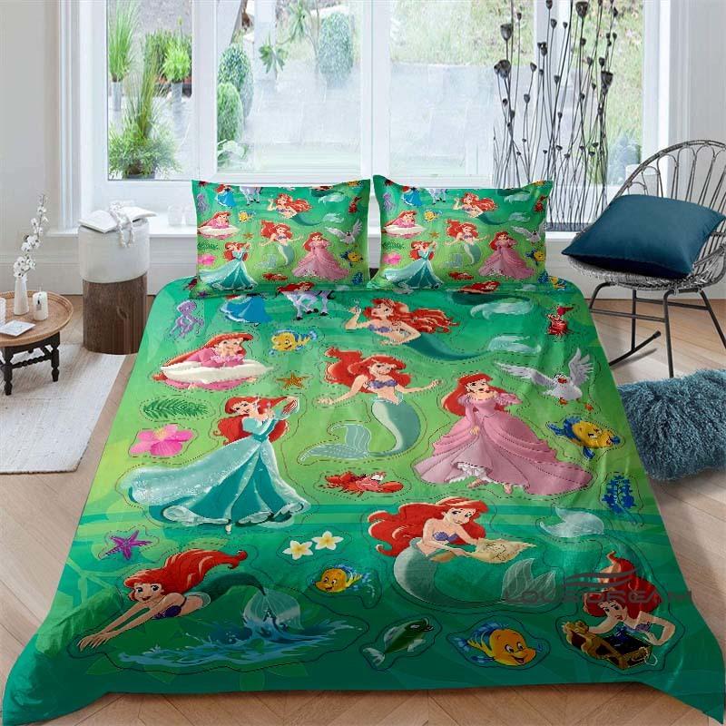 Cartoon The Little Mermaid Duvet and Pillowcase Bedding Set, for Boys and Girls' Bedroom Decor, Children's Gifts.