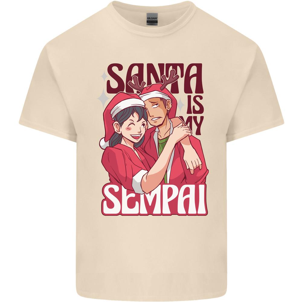 Santa is My Sempai Funny Anime Christmas Xmas Mens Light Cotton T-Shirt Unisex T-Shirt L