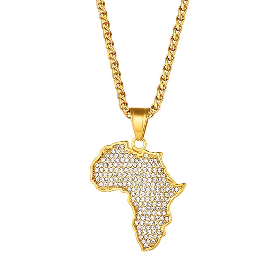 

Africa Map Pendant Necklace for Women Men Gold Color Stainless Steel Ethiopian Jewelry Wholesale African Maps Hiphop Item N1279 60cm