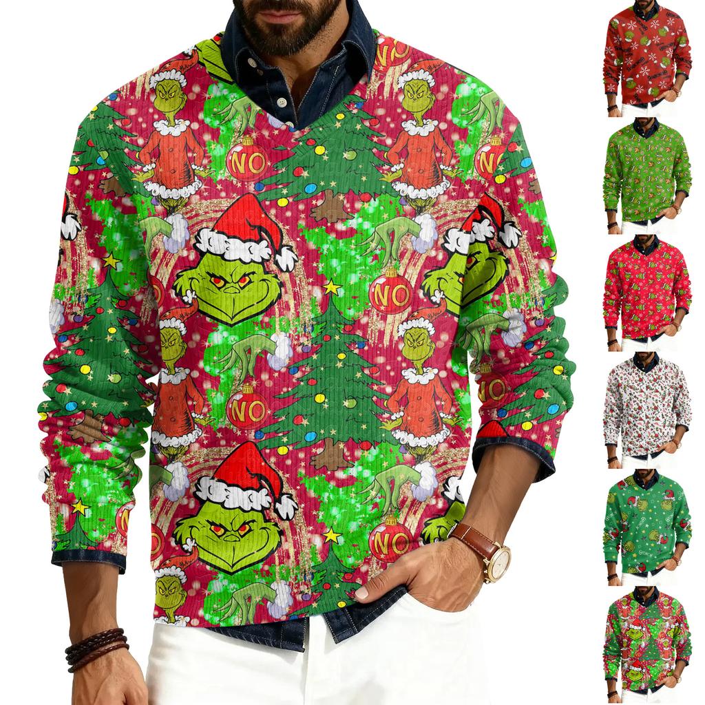 Men's V-neck Long Sleeve Ribbed Knit Pullover