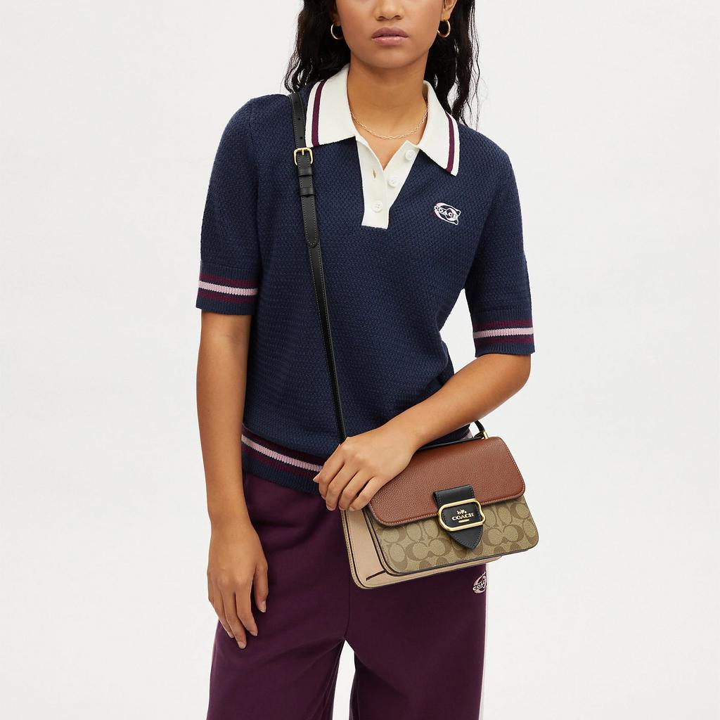 Coach Morgan Square 25 Classic Monogram Flap Snap Fabric With Leather Shoulder Crossbody Bag Medium Women bags Khaki Brown CM713-IME7V