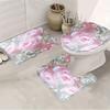 4Pcs 2D Flat Romantic Roses Shower Curtain Set with Non-Slip Bath Mat, Toilet Lid Cover, Contour Rug & 12 Hooks, Bathroom Decor