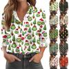 Skjortebluse for kvinner Juletrykkknapp Langermet Casual Basic skjortekrage Vanlig topp