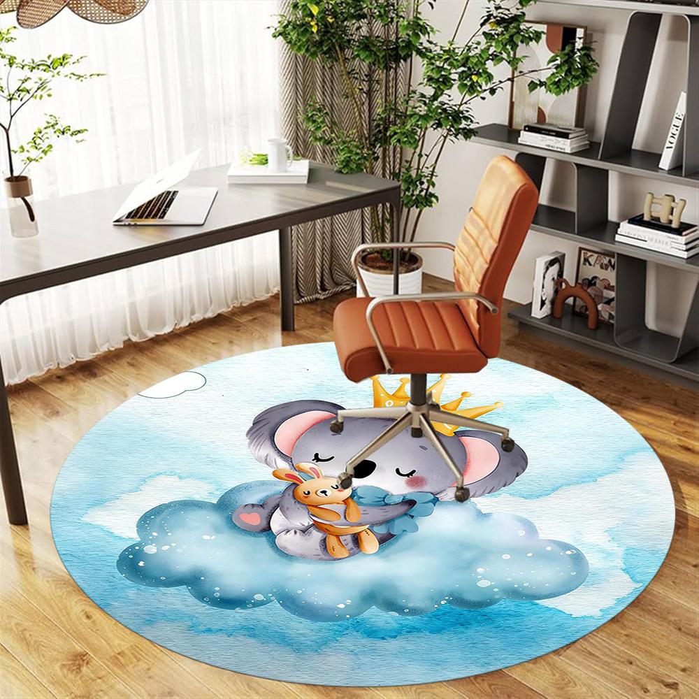 1pc Koala Cloud Round Chair Mat Office Area Rug - Non-Slip, Floor Mat for Office, Bedroom, and Indoor Decor P127254