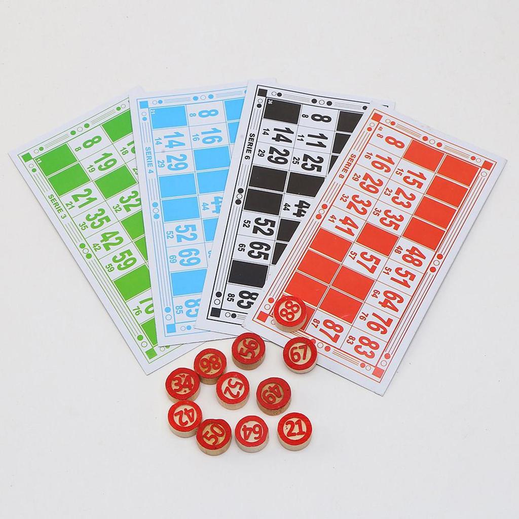 Vintage Wooden Bingo Game Set Large Print Cards Fun Family Group Activity for Parties Kids Classroom Game Group Play Nights