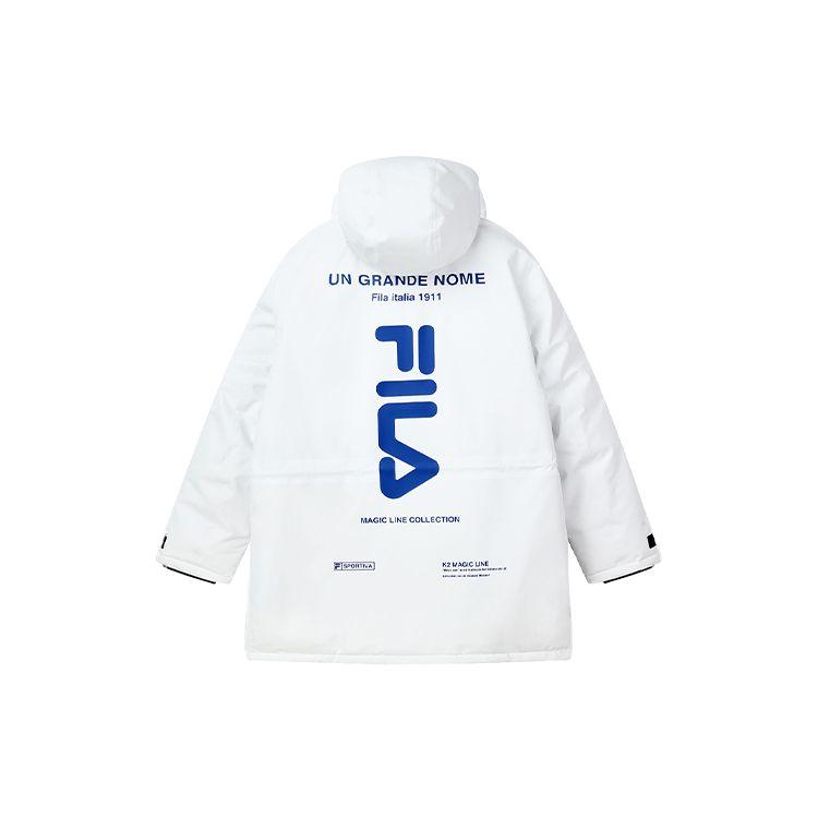 Fila Fitted Letter Hooded Mid-Length Down Jacket Men Outerwear Cool-Stone-White F11M149905F-WT