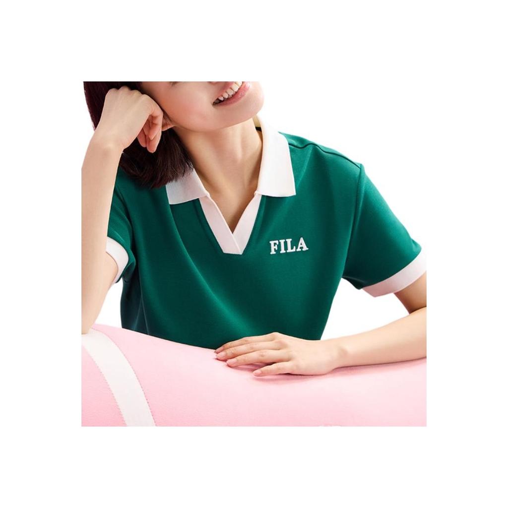 FILA SS24 Logo Print Polo Casual Elegant College Style Short Sleeve Dress Women dresses Cats-Eye-Green F51W429301F-TQ