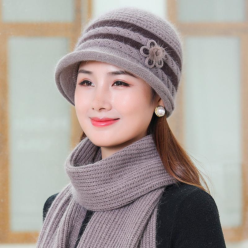 

Winter hat female rabbit wool hat plush thick thermal hat knitted cotton hat One size is elastic
