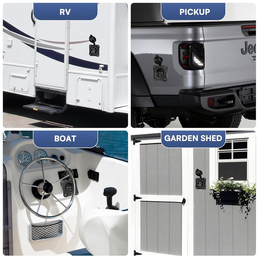 1 Pack 15 Amp RV Shore Power Inlet Socket,125V AC Port RV Plug Receptacles 18" NEMA 5-15 Integrated Extension Cord Waterproof Outlet Electrical