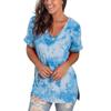 Womens Casual V-Neck Short Sleevein Tie-dye T-Shirt Summer Tops With Pocket
