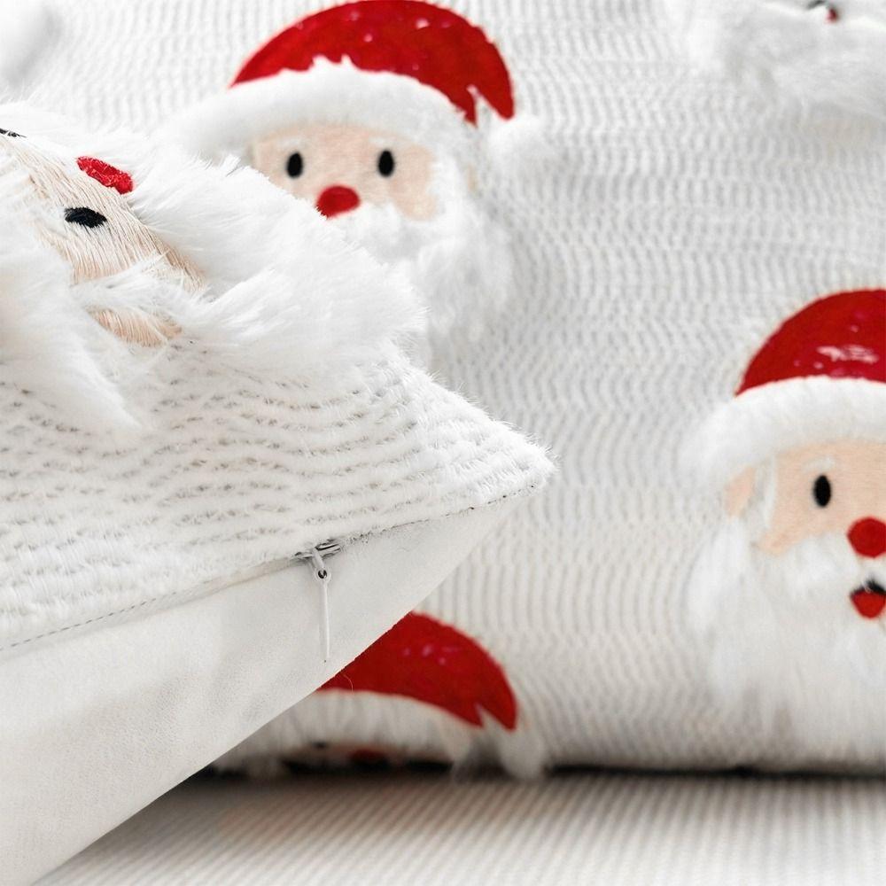 Cute 45×45cm Christmas Throw Pillow Cover 3D Embroidery Santa Claus Pillowcase Removable Soft Pillow Cover Home Decoration