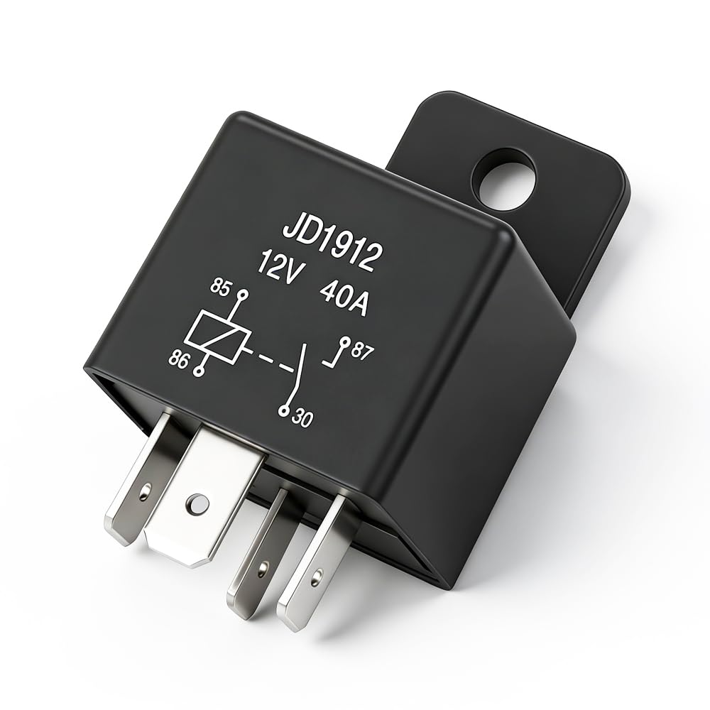[2 Pack] 12V 40A Automotive Relay, 4-Pin SPST (Model JD1912) – Heavy Duty Relay Switch for Fuel Pump, Fan, Starter, Light Bar