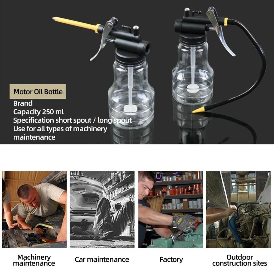 Grease Gun Oil Pump 250ml Plastic Transparent High Pressure Oiler Manual Oiling Gun Lubrication Oil Can Bottle with Rigid Spout