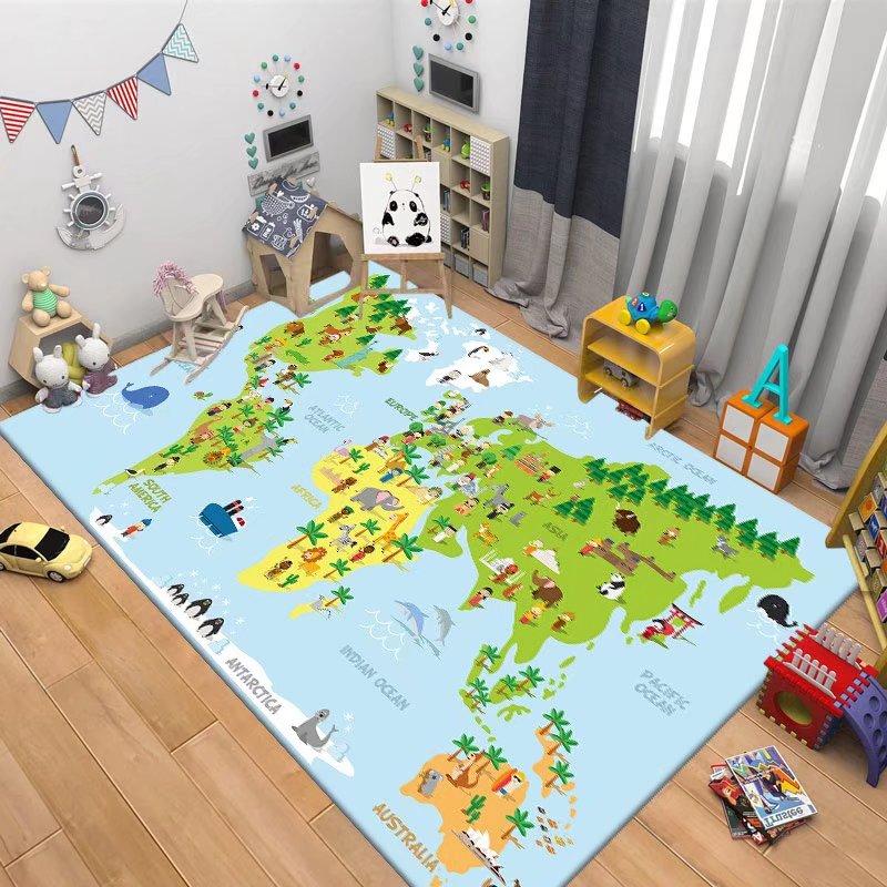 Children's Navigation Map Pattern Carpet Baby Game Crawling Rugs for Living Room Children's Room Decorative Anti Slip Floor Mats