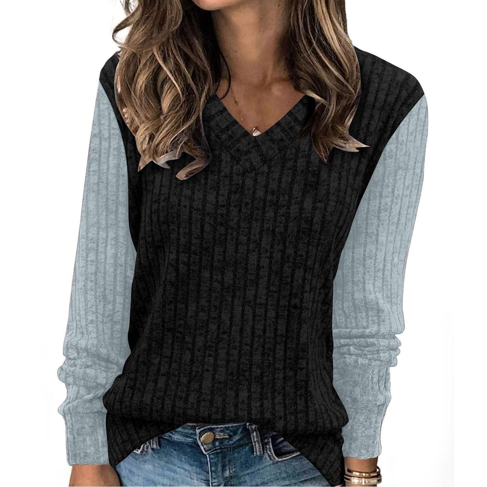 

Женская модная зимняя повседневная футболка с V-образным вырезом и длинными рукавами в рубчик, однотонная женская одежда XL