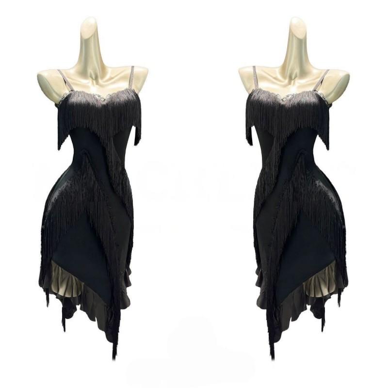Latin Dance Performance Dress With Fringe Sequins Womens Sleeveless Backless Stage Costume Competition